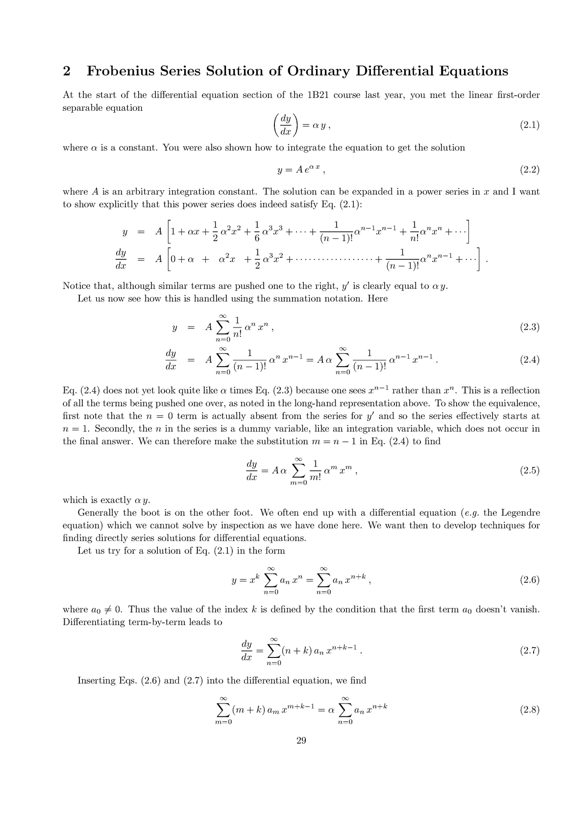 2B21webnc - Lecture Notes 3 - 2 Frobenius Series Solution Of Ordinary ...