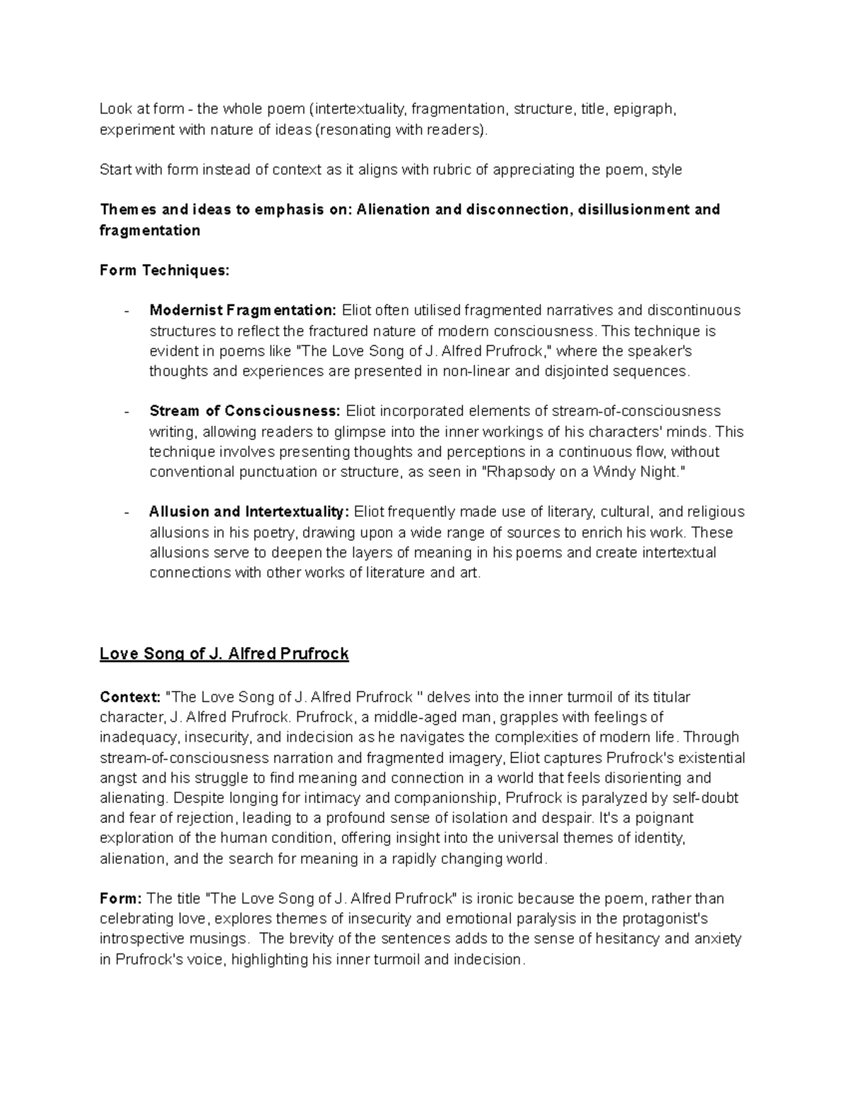 English Advanced T.S Eliot Quotes - Look at form - the whole poem ...