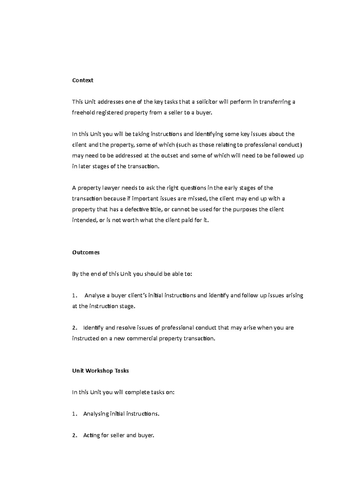 Real Estate Unit 1 Taking Instructions Context This Unit addresses one of the key tasks that