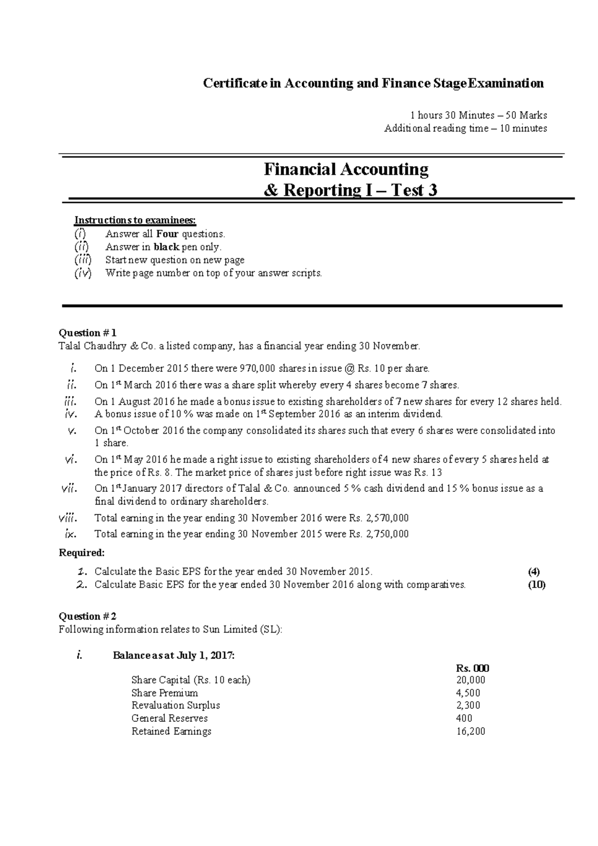 Sec 3 Test 3 - CA notes - Certificate in Accounting and Finance Stage ...