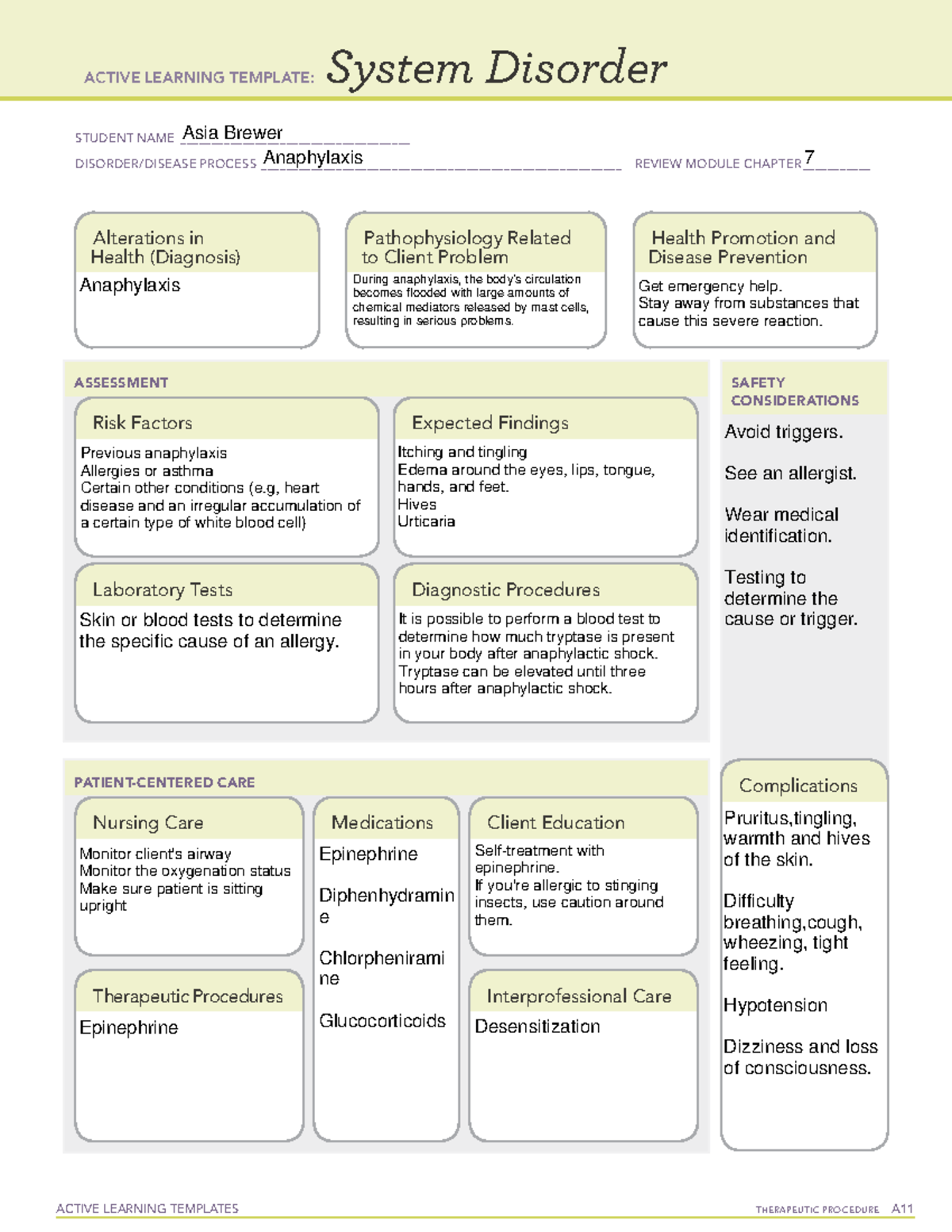 Anaphylaxis - assignment - ACTIVE LEARNING TEMPLATES THERAPEUTIC ...