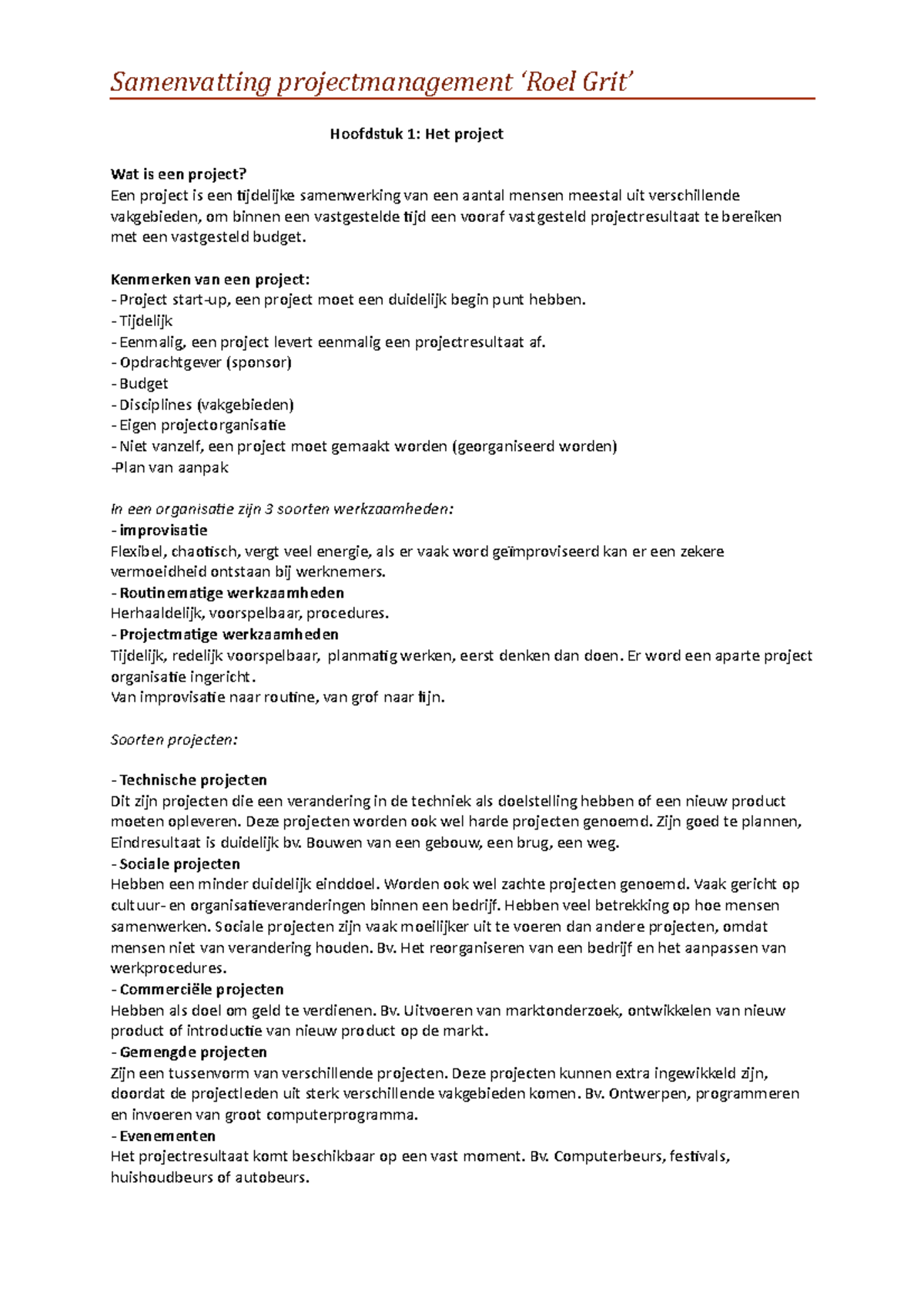 Samenvatting Projectmanagement Grit - Samenvatting Projectmanagement ...