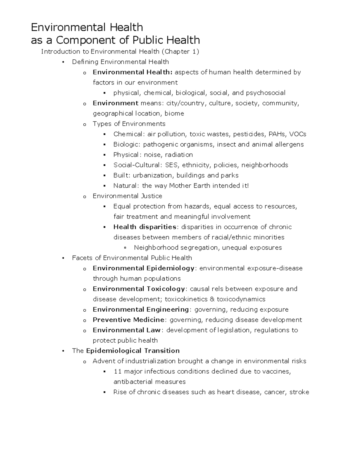 EAYH Final Review - Summary The Environment and Your Health - Warning ...