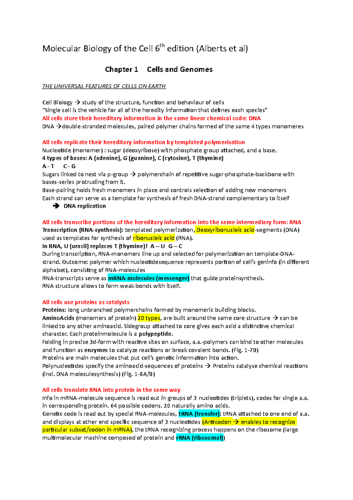 Molecular Biology Of The Cell Chapter 1 - Molecular Biology Of The Cell ...