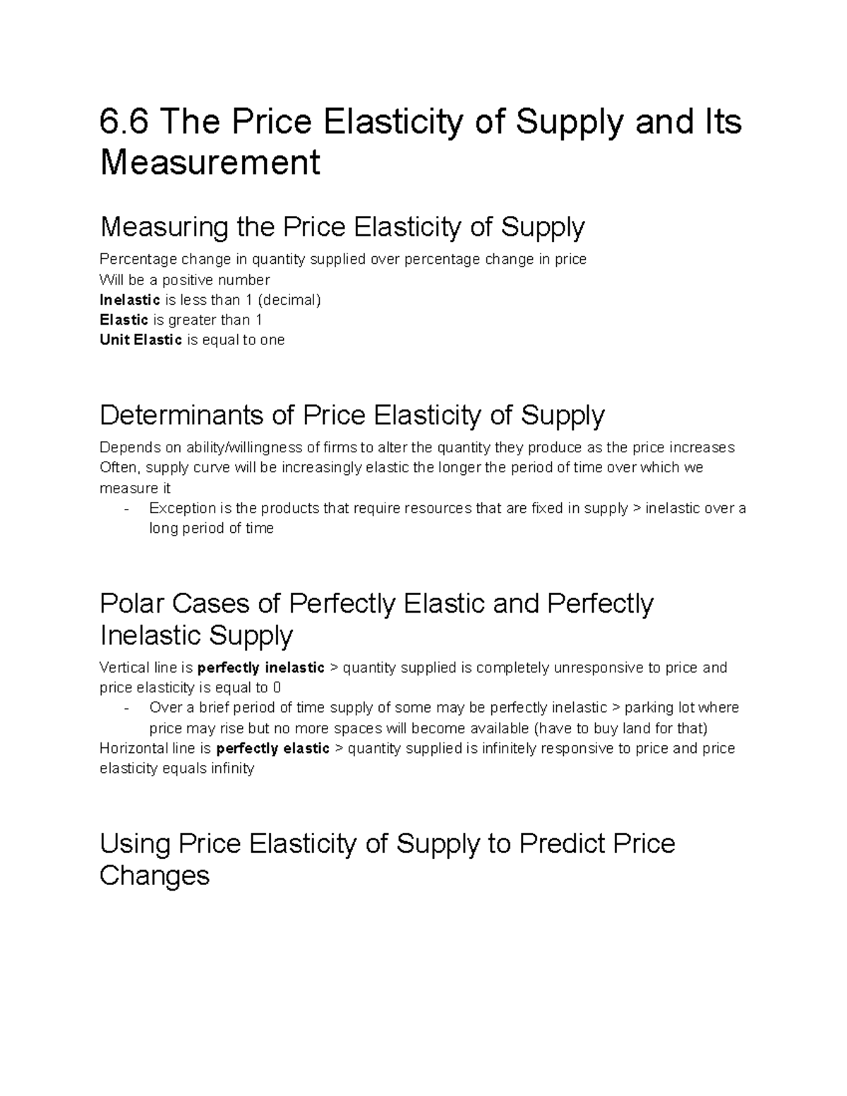 6.6 The Price Elasticity of Supply and Its Measurement 6 The Price