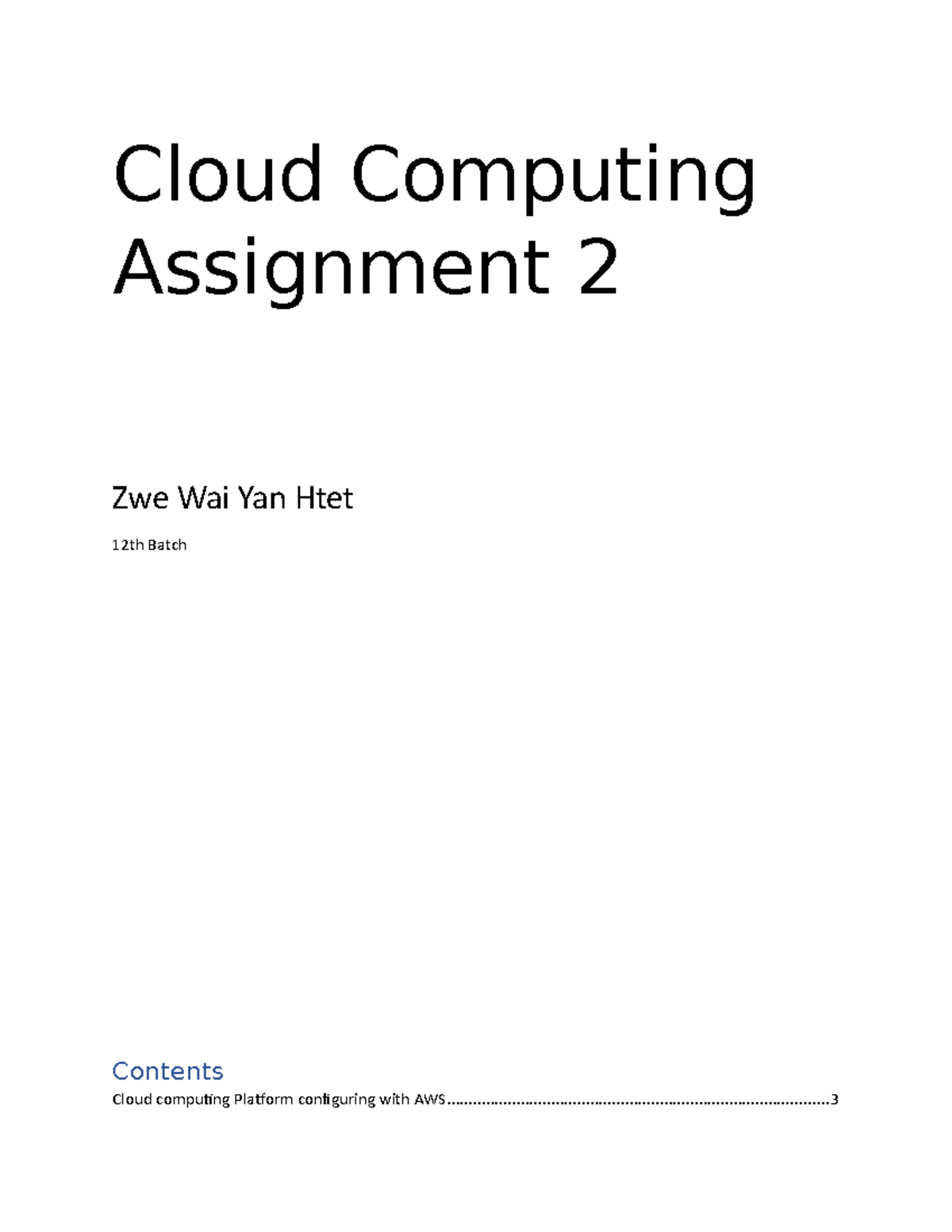 Cloud computing Platform configuring with AWS - - Studocu