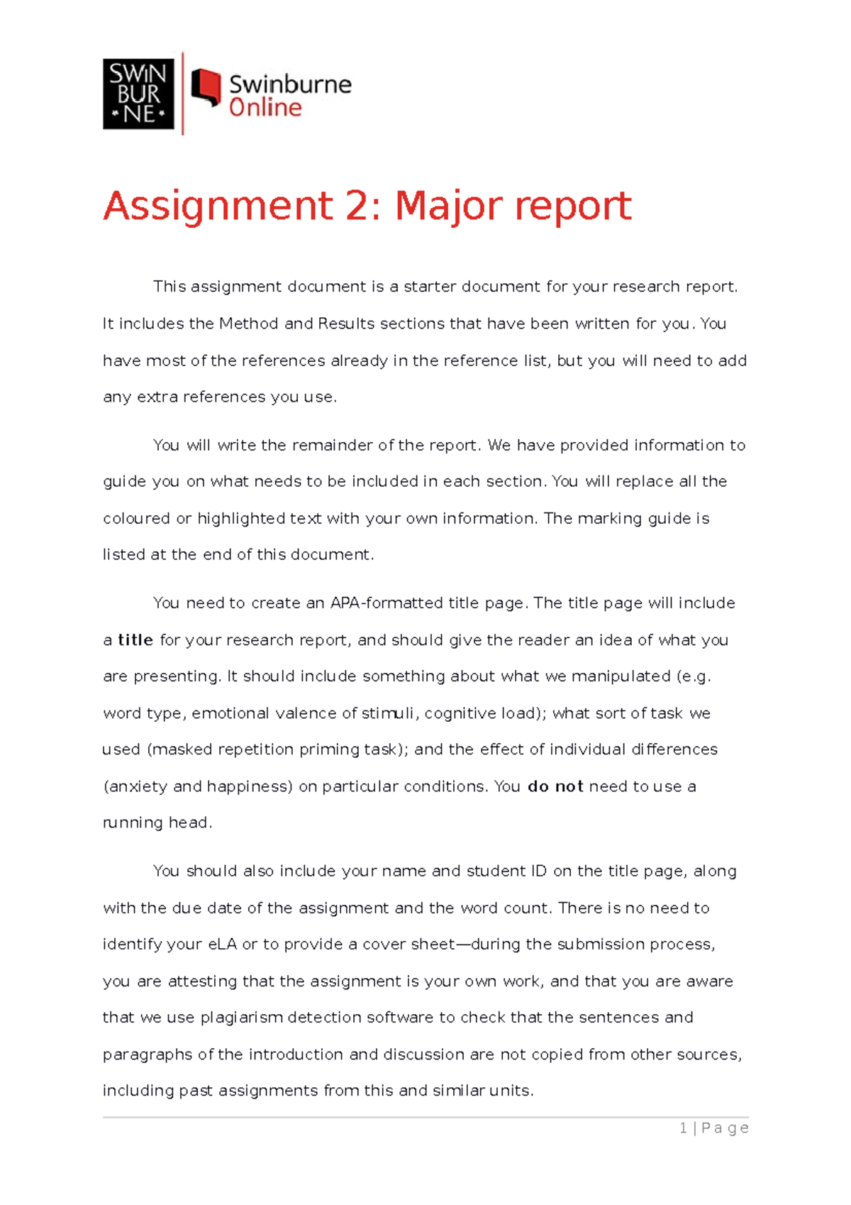 Assignment Two - Overall D mark received, this is the unedited version ...
