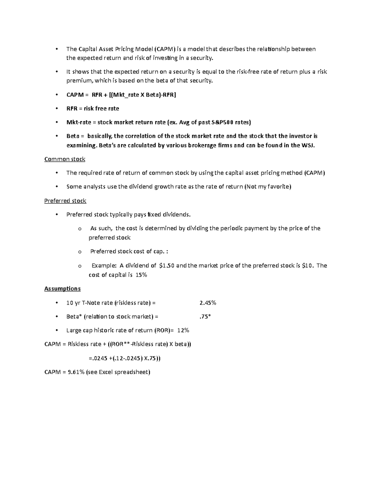 The Capital Asset Pricing Model - It shows that the expected return on ...