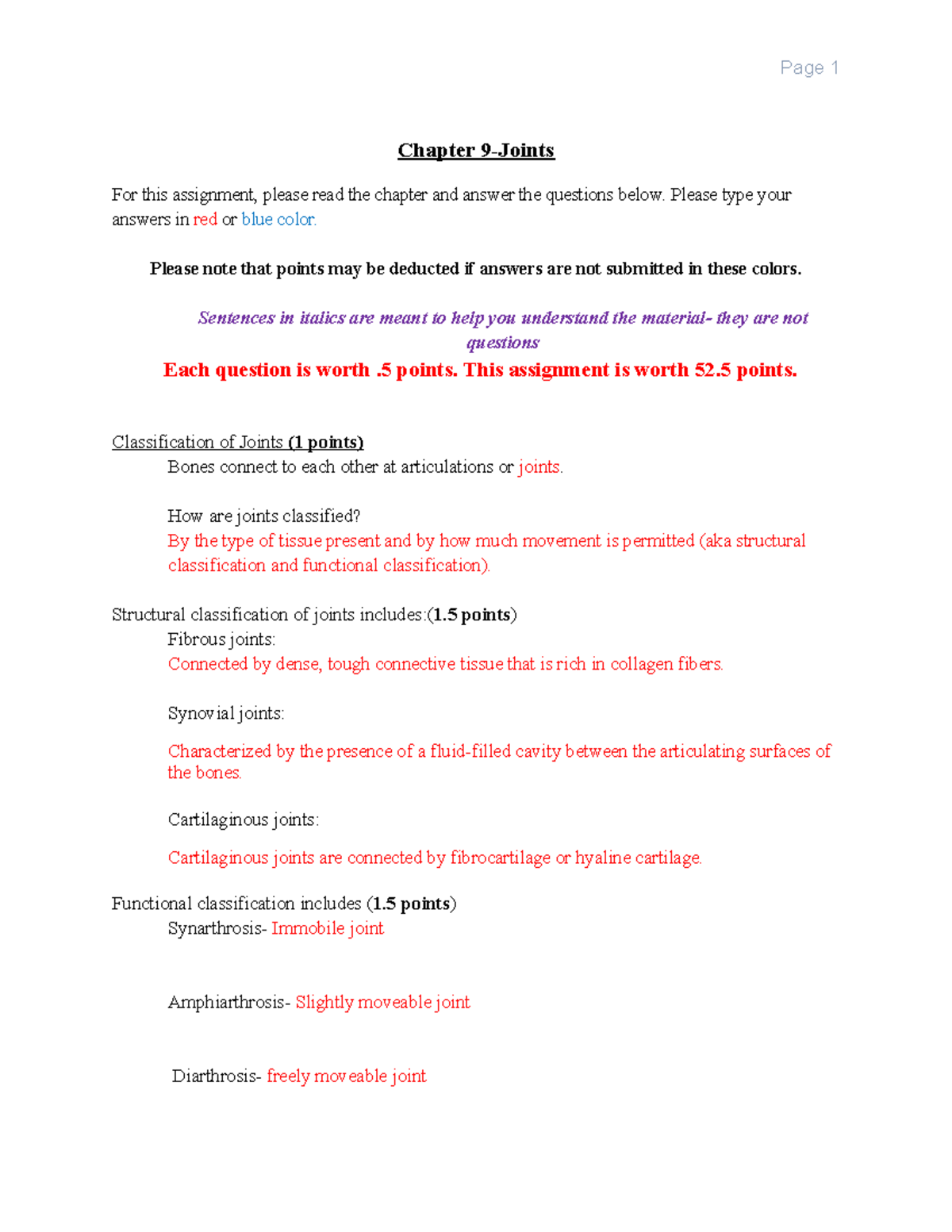 BIO 201 Chapter 9 Joints Assignment OPS - Chapter 9-Joints For this ...