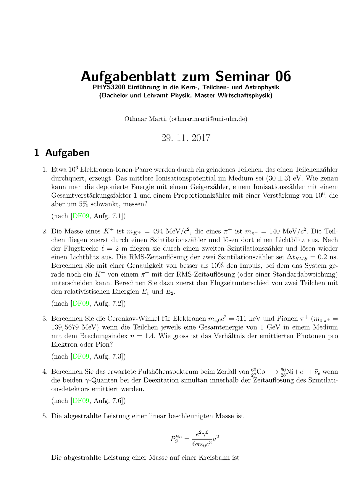 Aufgabenblatt 06 Zu Den Seminaren Vom 29. 11. 2017 Mit L”sungen ...