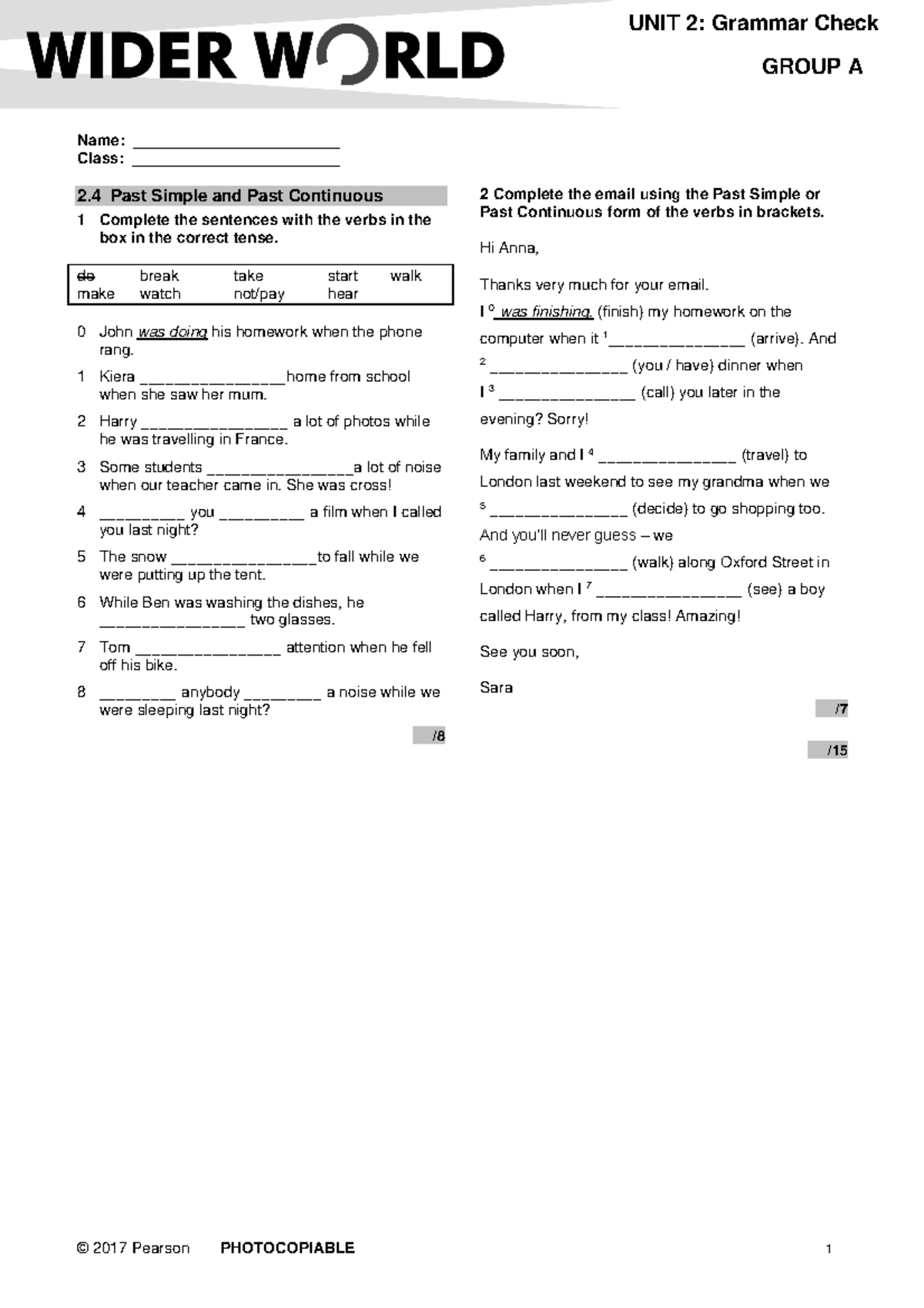 Widgb 3 GLC 2 4A - Wider world - © 2017 Pearson PHOTOCOPIABLE 1 UNIT 2 ...