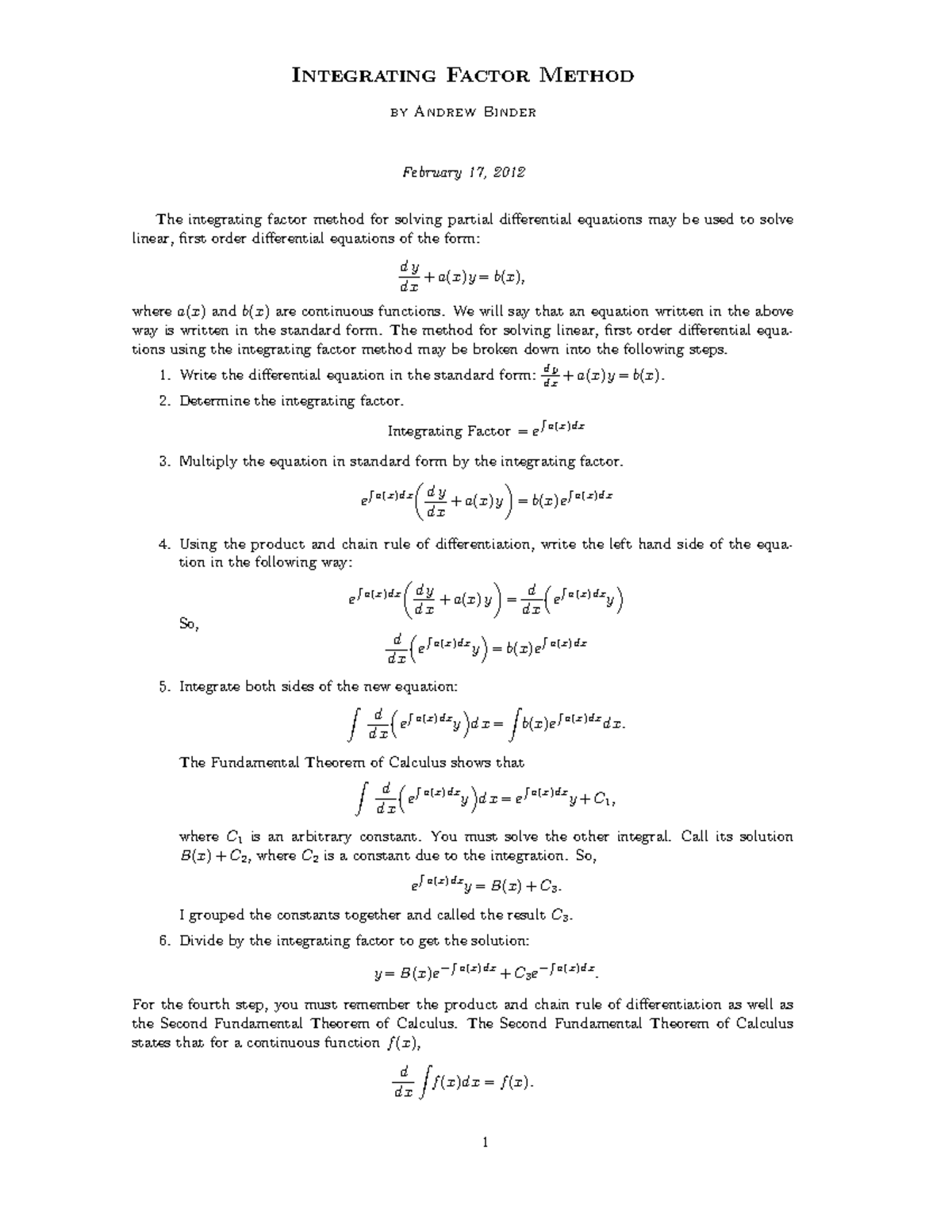 Integrating Factor Method - We Will Say That An Equation Written In The ...