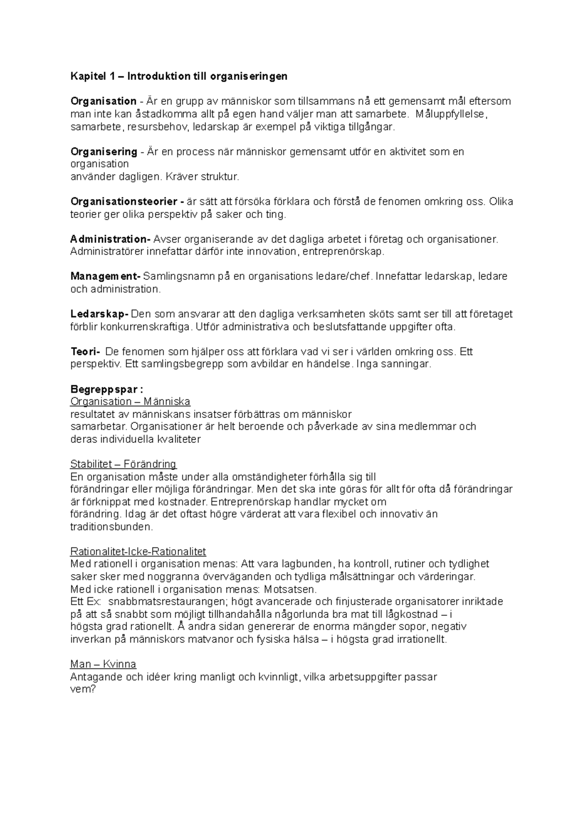 Organisation & Ledarskap - Kapitel 1 – Introduktion Till Organiseringen ...