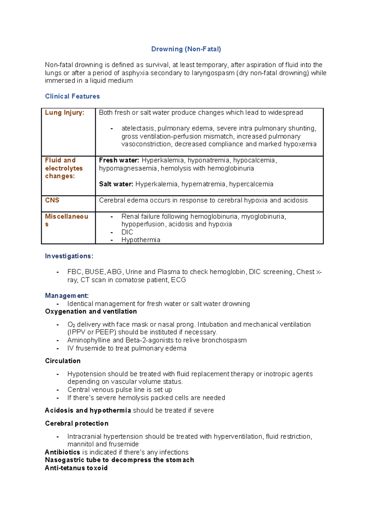 Drowning Management - Drowning (Non-Fatal) Non-fatal drowning is ...