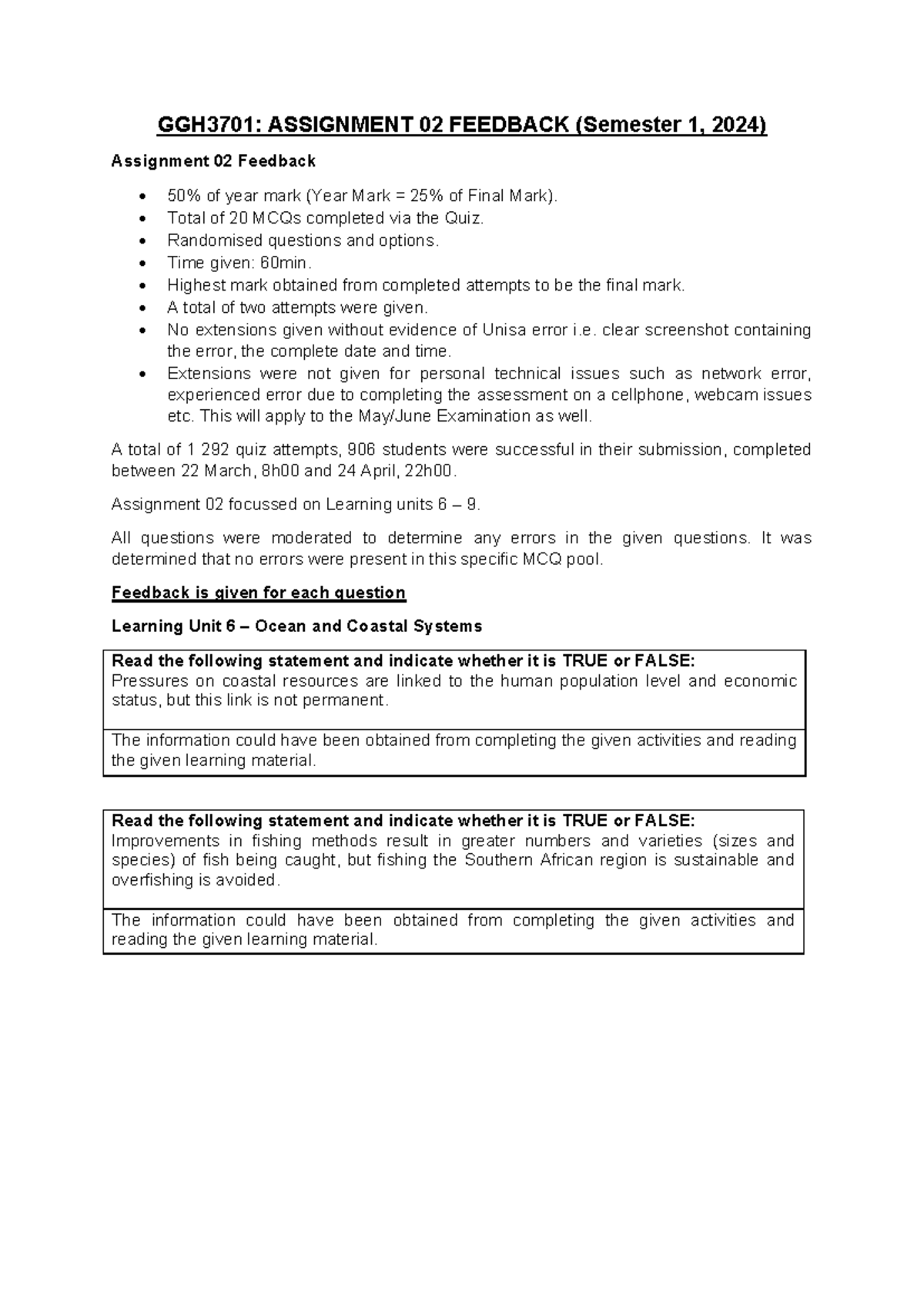 GGH3701 Assignment 2 S1 2024 Feedback - GGH3701: ASSIGNMENT 02 FEEDBACK ...