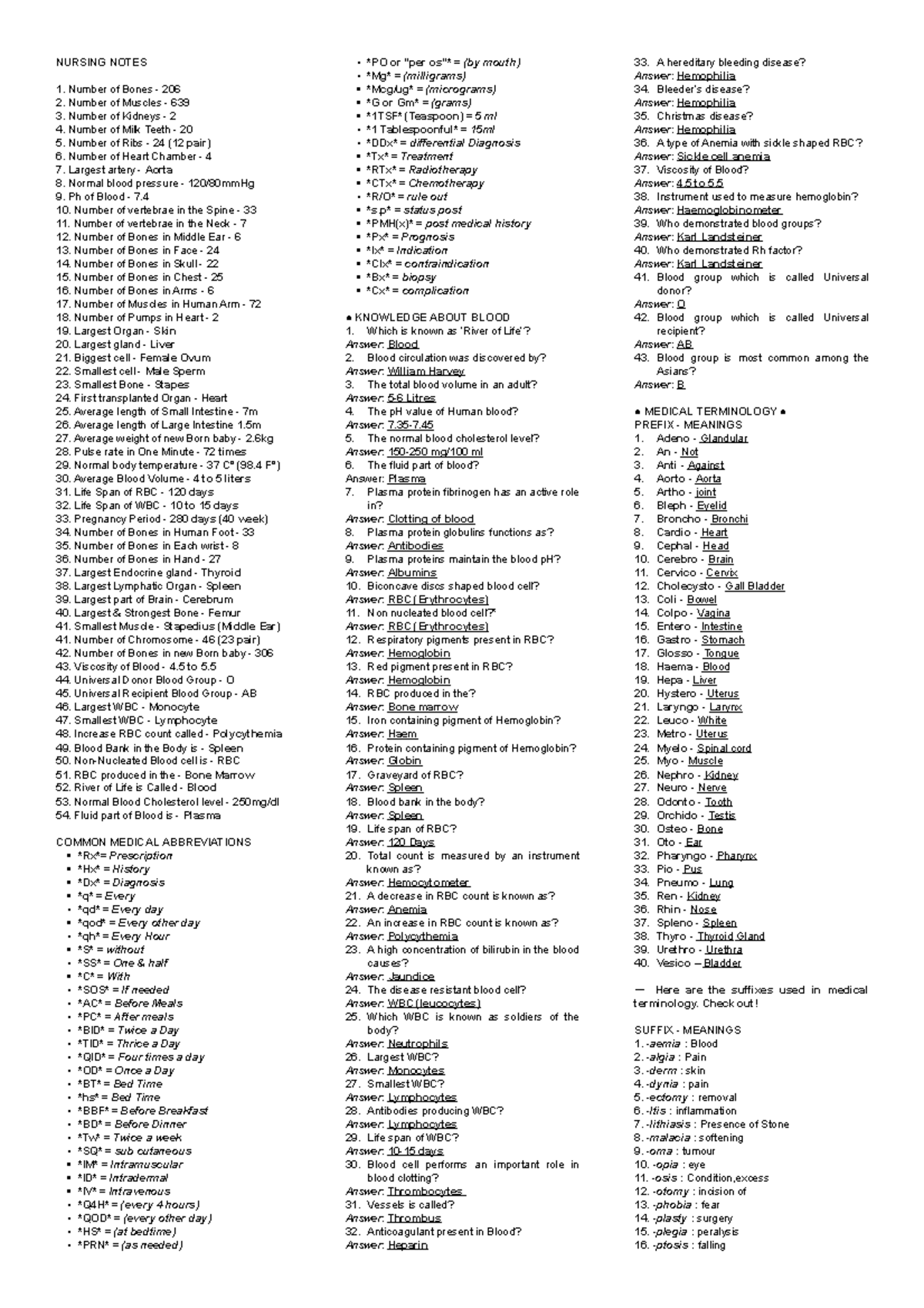 Every Nursing Student Should KNOW These - NURSING NOTES Number of Bones ...