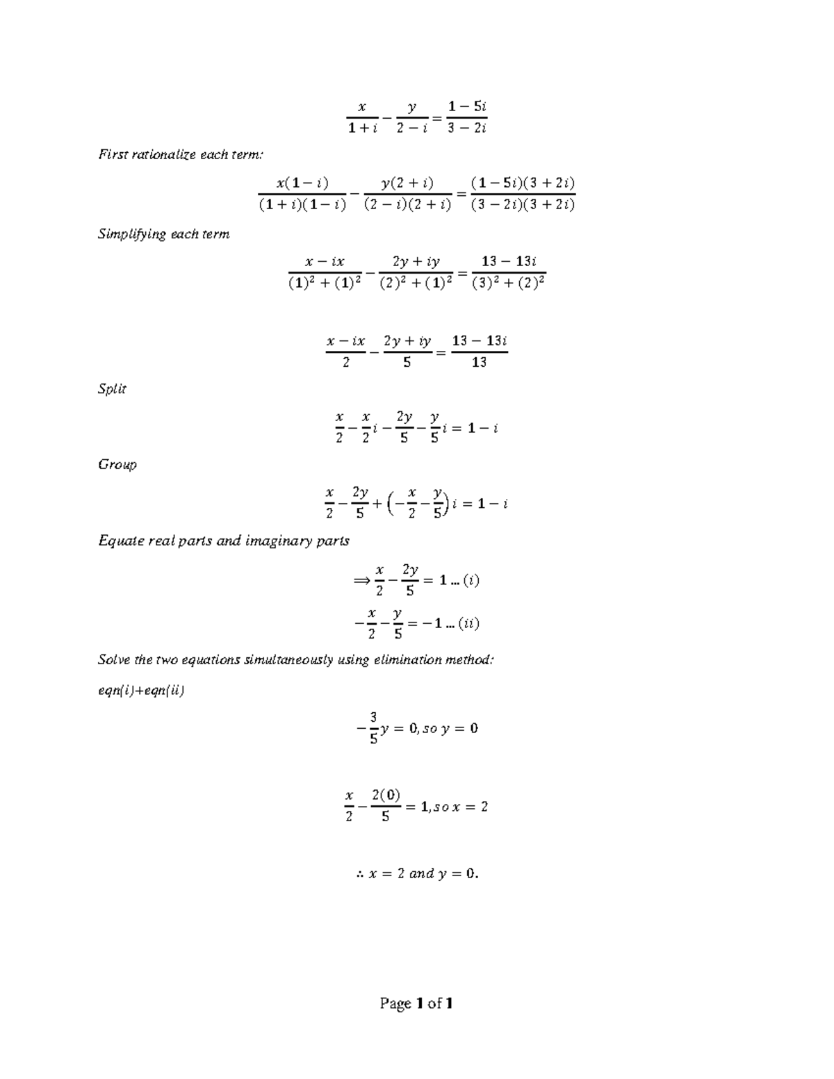 14 iii real and imaginary numbers page 1 of 1 1 2 