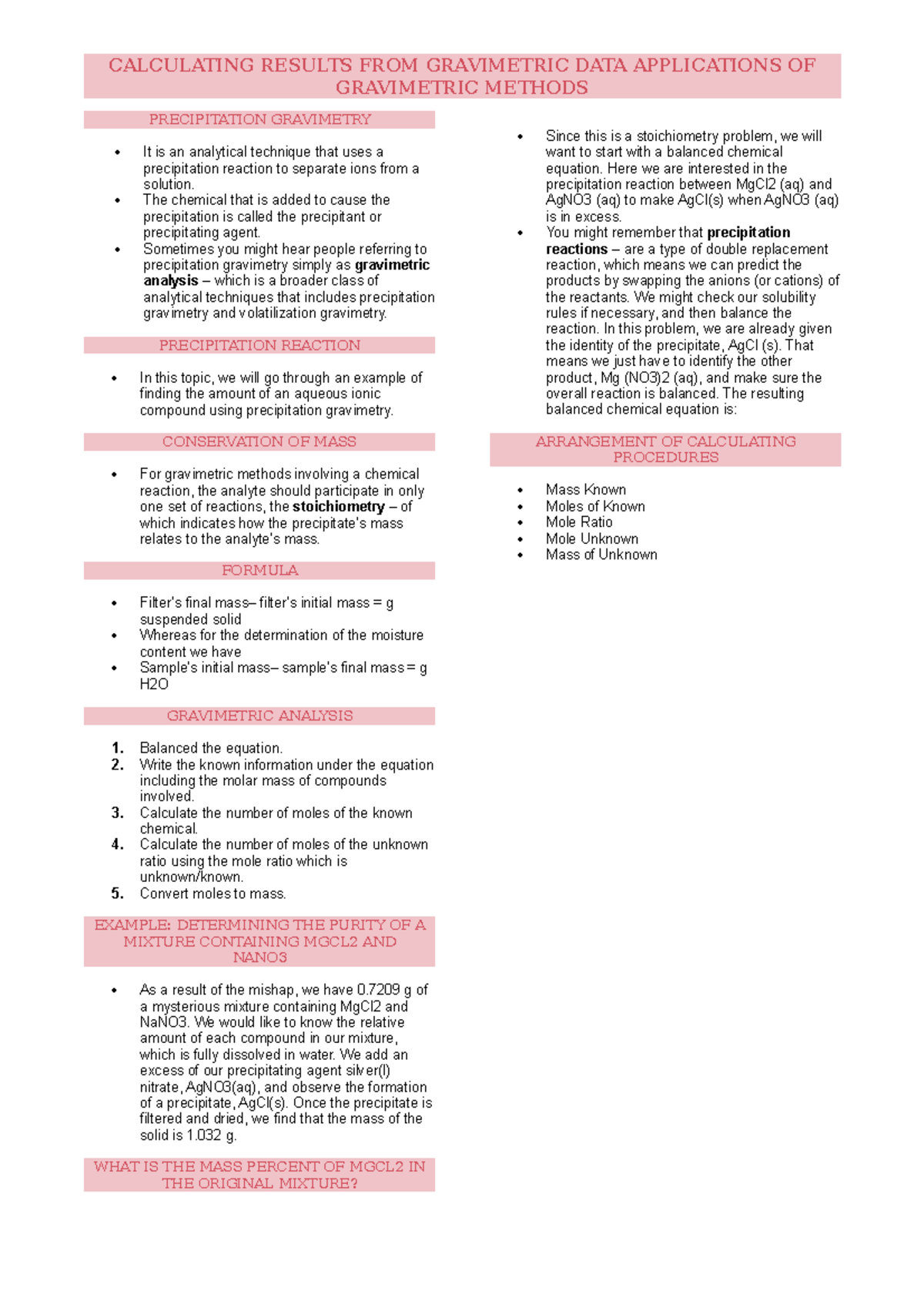 Calculating Result From Gravimetric Data Applications of Gravimetric ...