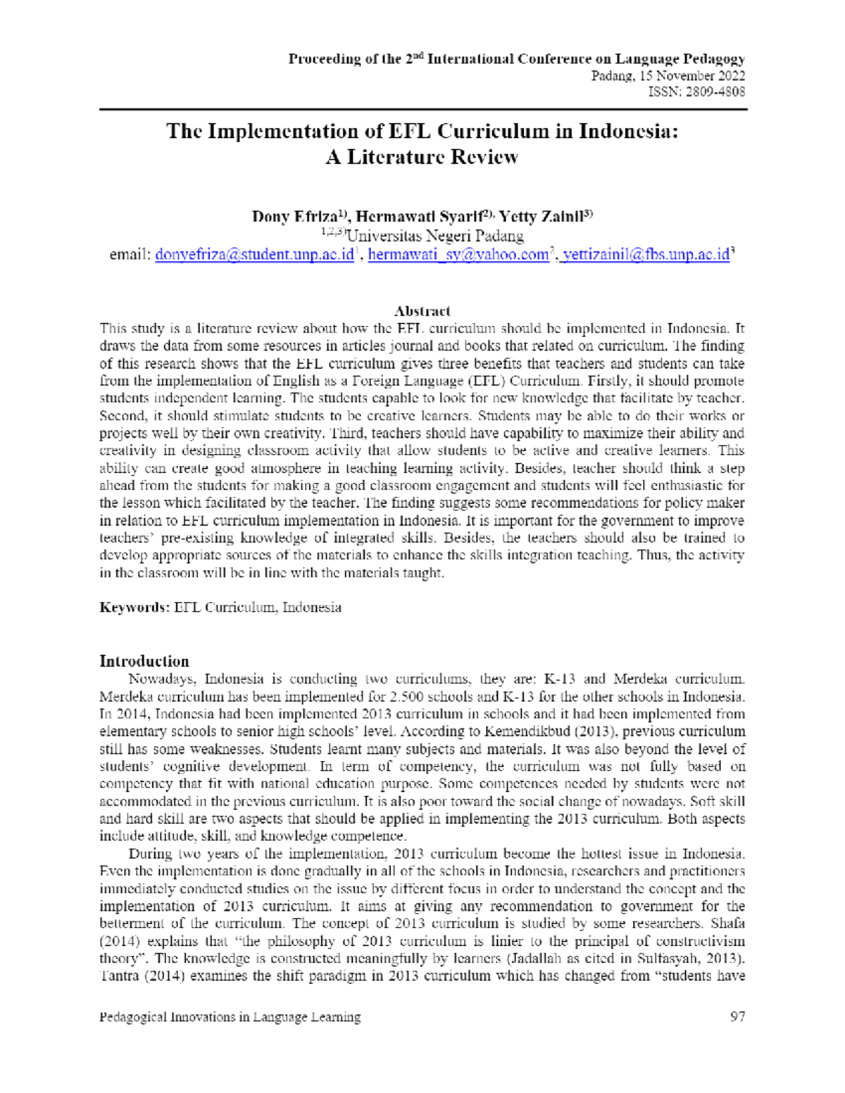 The Implementation of EFL Curriculum in Indonesia A Literature Review ...