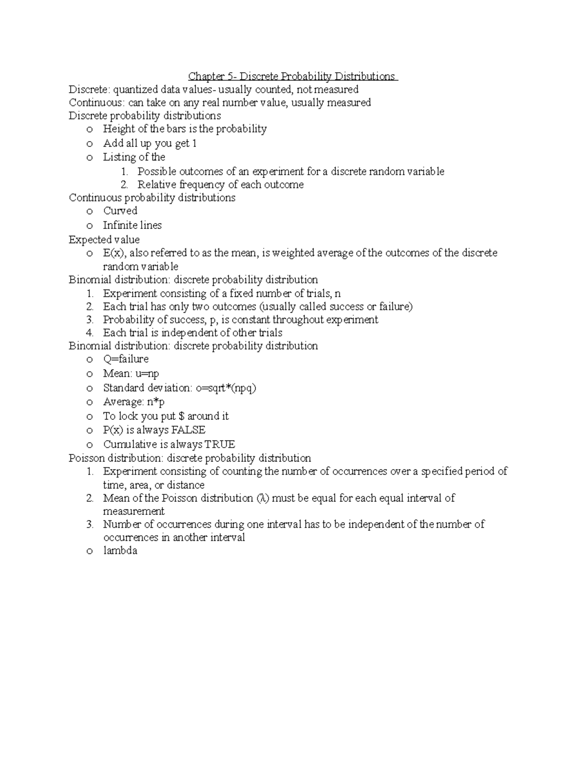 COB 191- Ch 5 Notes - Chapter 5- Discrete Probability Distributions ...