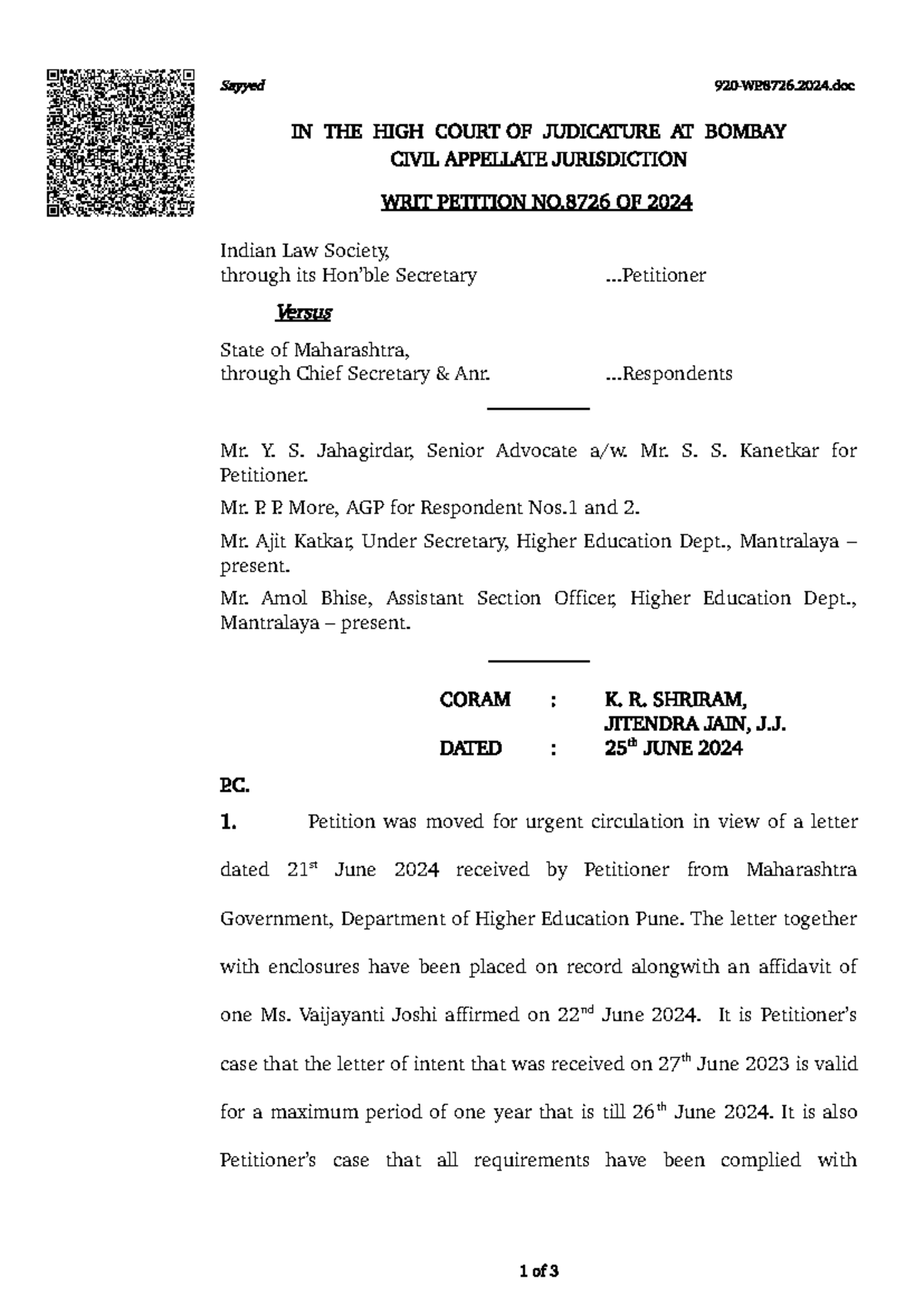 Indian Law Society v State of Maharashtra and Anr - Sayyed 920-WP.8726. ...