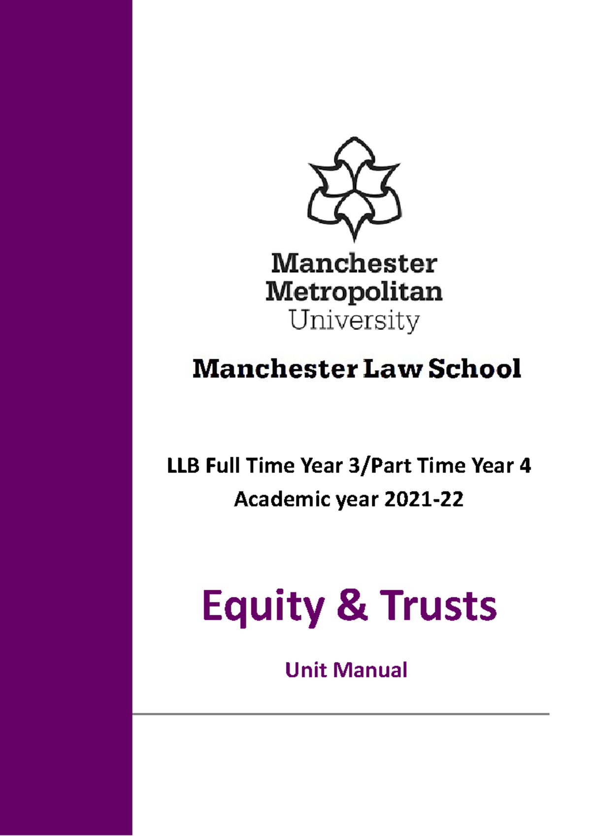 LLB Equity Unit Manual 2021 22 LLB Full Time Year 3 Part Time Year 4
