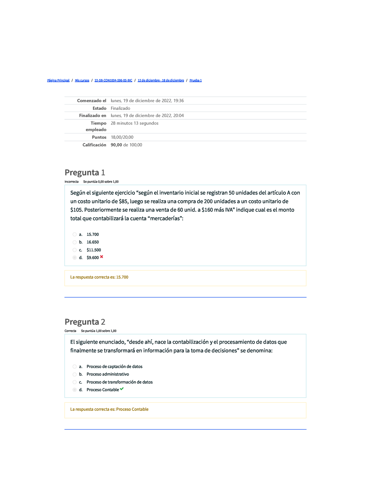 Prueba 1 Contabilidad - Página Principal / Mis Cursos / 22-5B-CON1004 ...