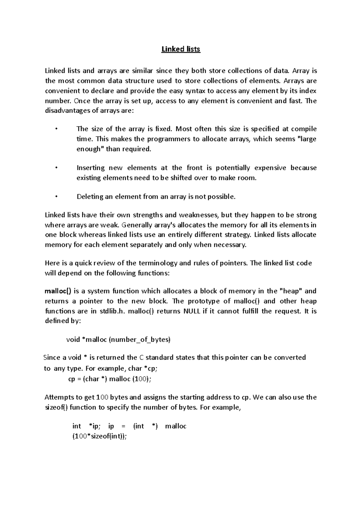 Linked lists notes - COMP1753 - GRE - StuDocu