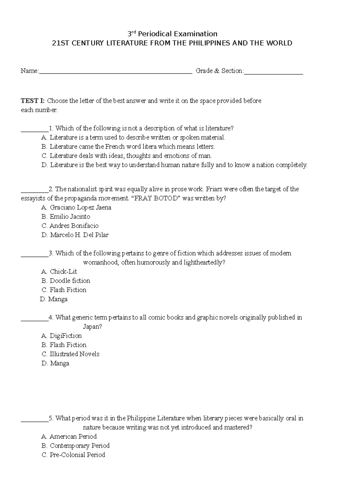 SummativeTest21st 21st Century 3 rd Periodical Examination 21ST