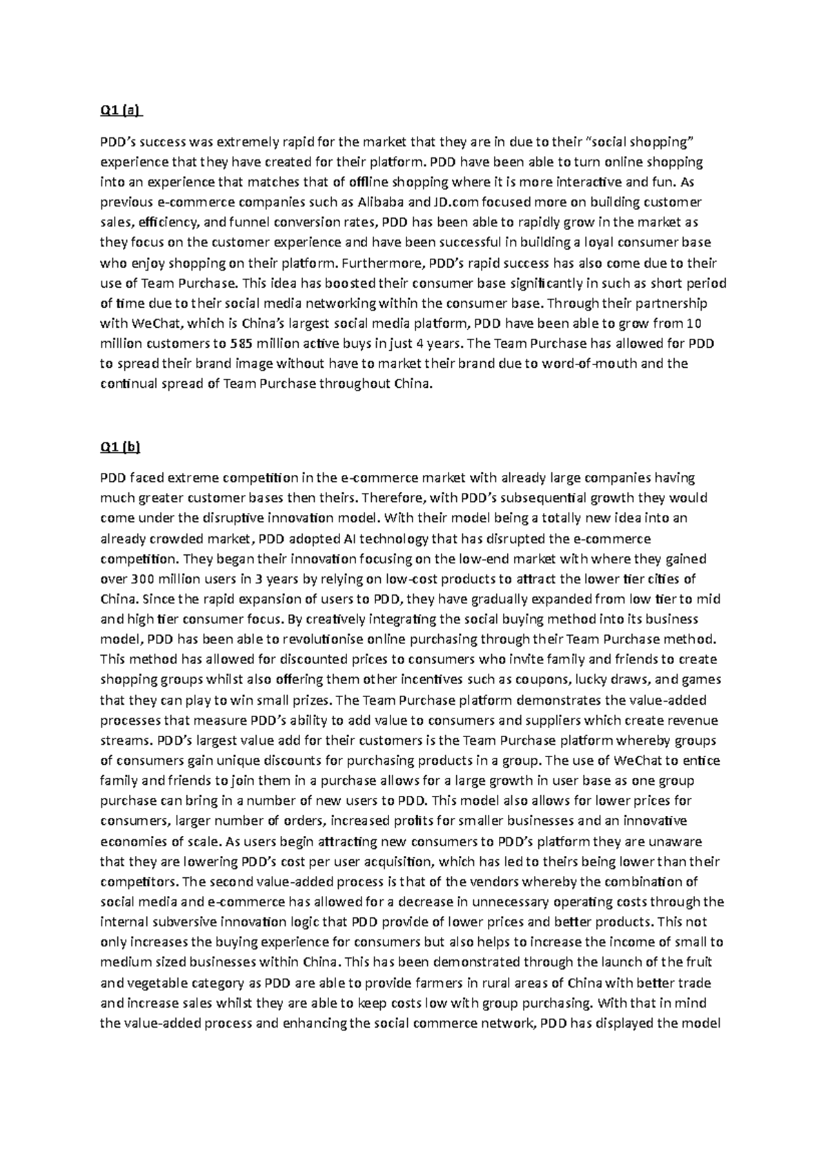 FInal exam answer Q1 (a) PDD’s success was extremely