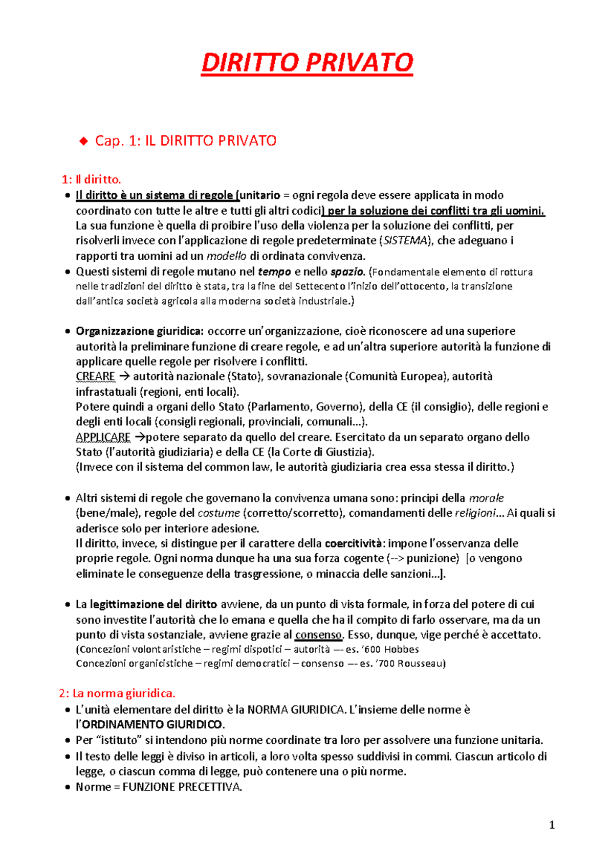 Diritto Privato - DIRITTO PRIVATO Cap. 1: IL DIRITTO PRIVATO 1: Il ...