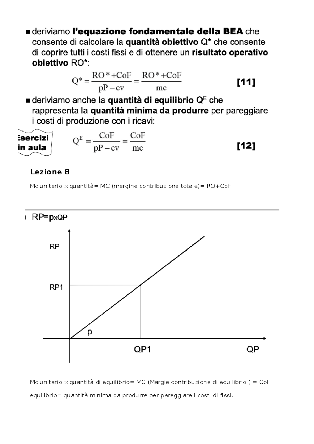 Lezione 9 - Lezione 8 Mc Unitario X Quantità= MC (margine Contribuzione ...