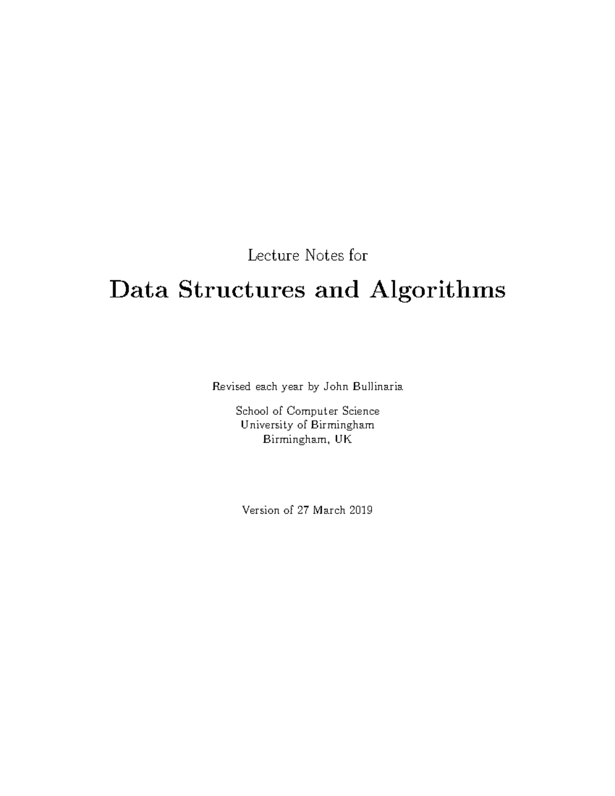 Introduction to Data Structures - Lecture Notes for Data Structures and ...