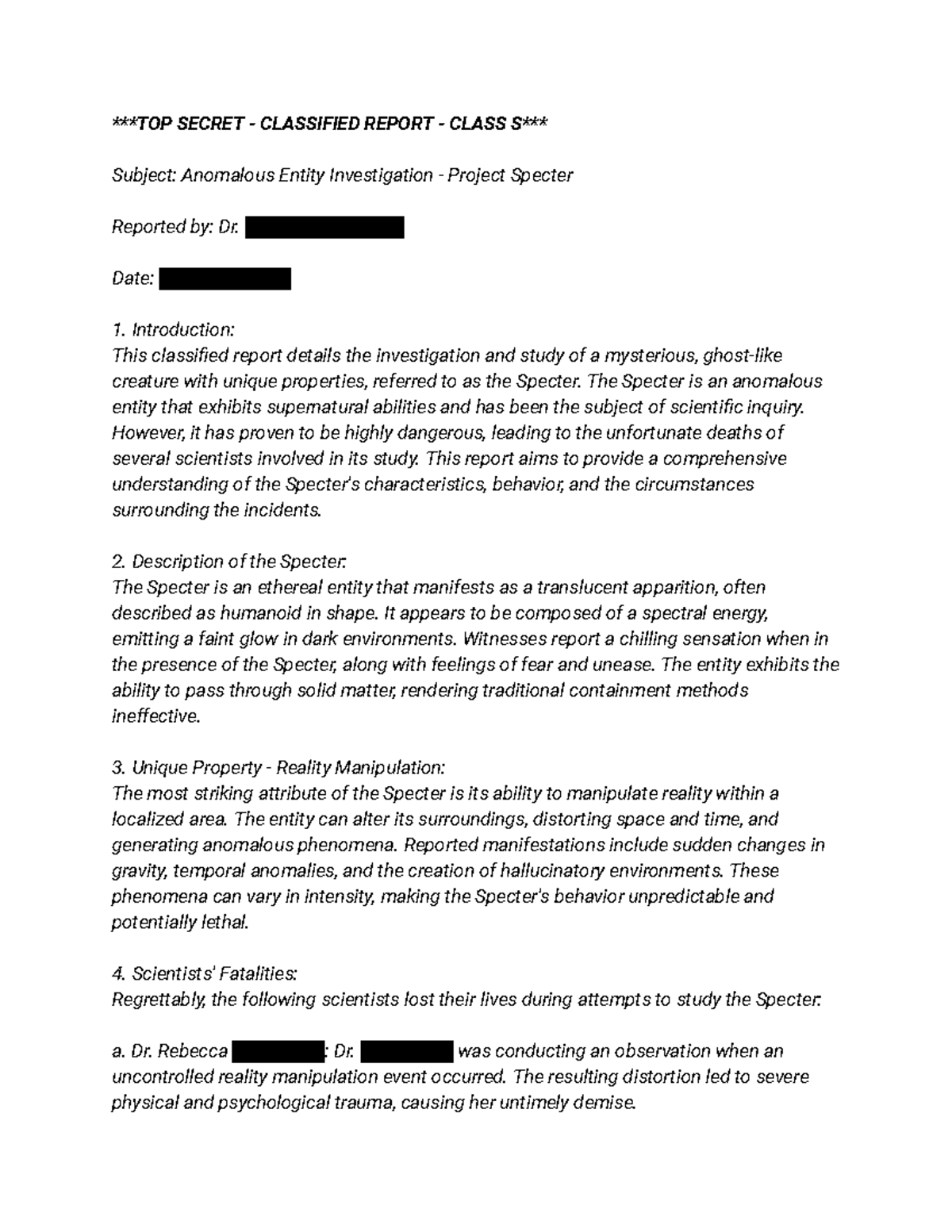 Project Specter - was - TOP SECRET - CLASSIFIED REPORT - CLASS S ...