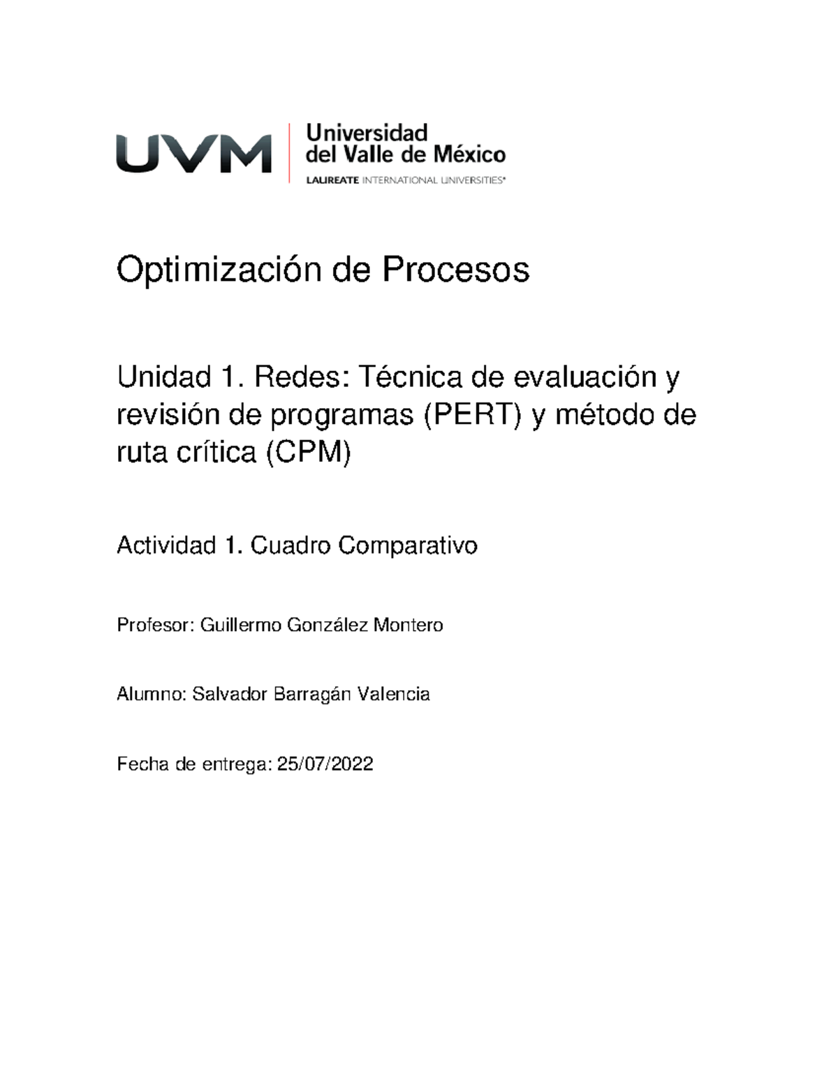 A1 SBV - Actividad Optimización De Procesos - Optimización De Procesos ...