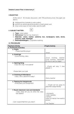 Detailed Lesson Plan in English - OBJECTIVES At the end of 45 minutes ...