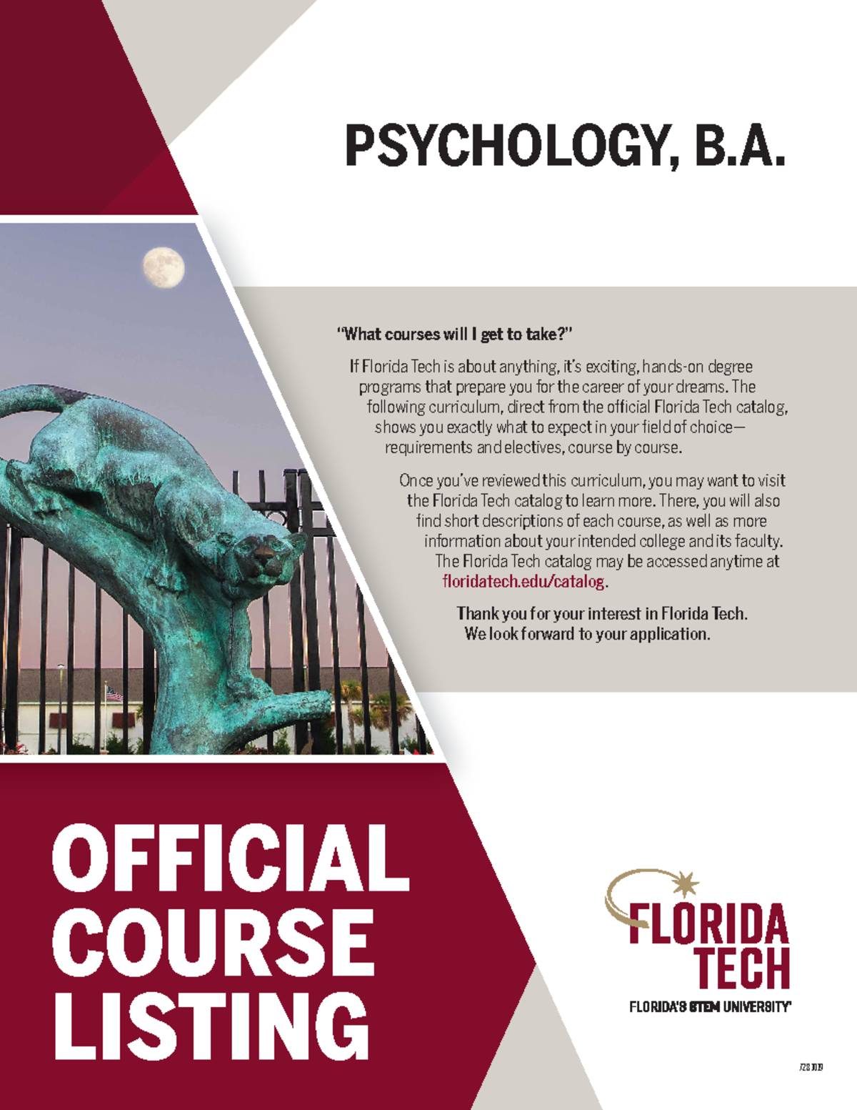 Psychology, B A - Florida Tech - 728- OFFICIAL COURSE LISTING ...