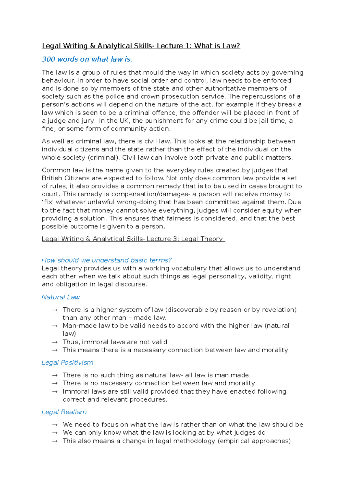 Lecture Notes- Legal Practice - Legal Writing & Analytical Skills ...