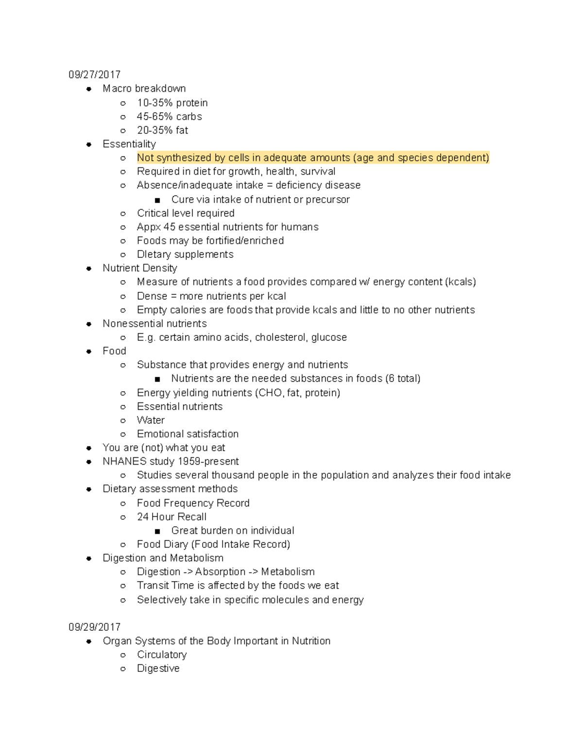 Nutritional Science Notes - 09/27/ Macro breakdown 10-35% protein 45-65 ...