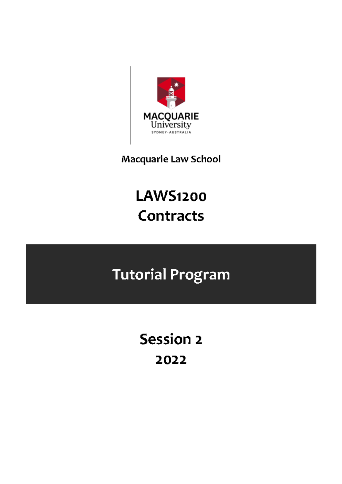 Tutorial Program Macquarie Law School LAWS Contracts Tutorial Program