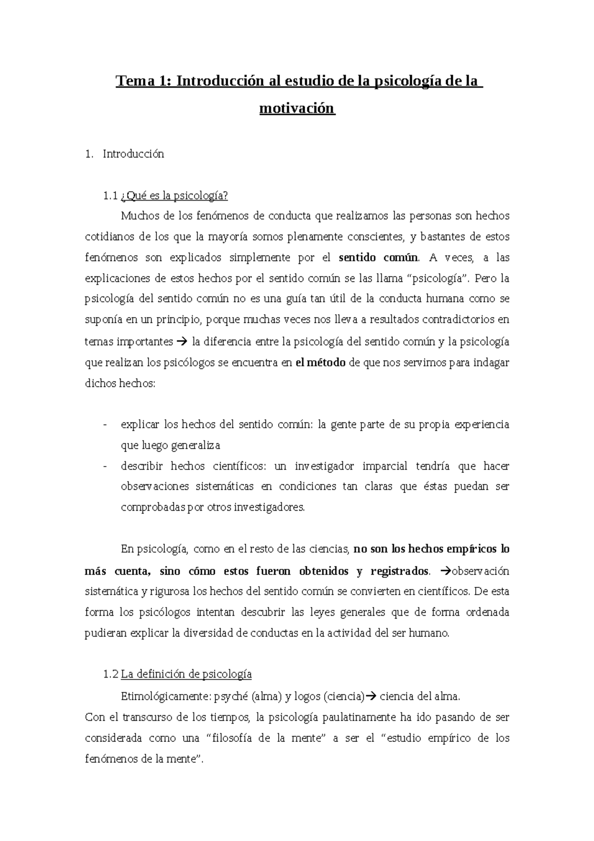Tema1 - Apuntes 1 - Tema 1: Introducción al estudio de la psicología de ...