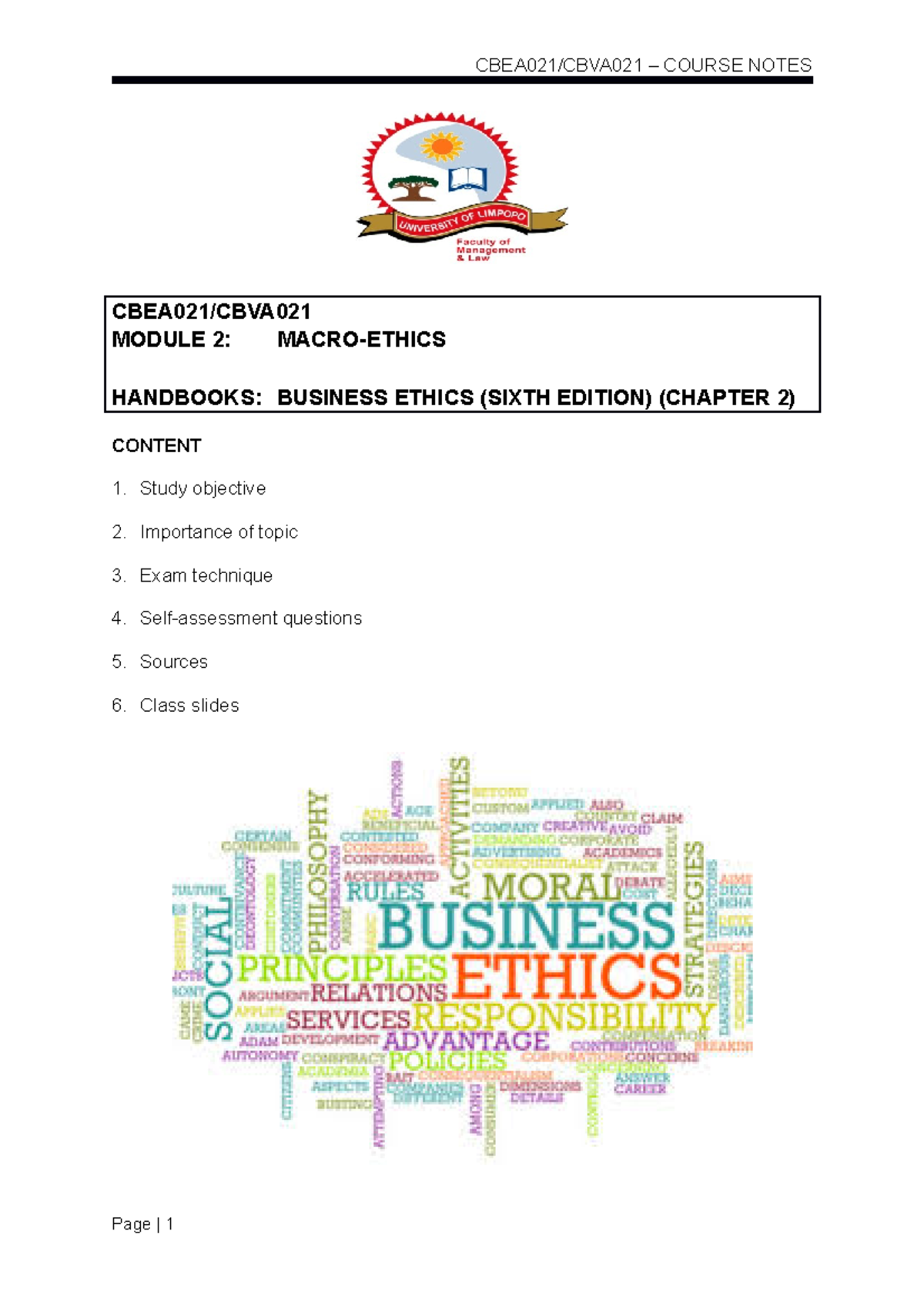 Module 2 Course Notes Macroethics CBEA021/CBVA MODULE 2 MACRO