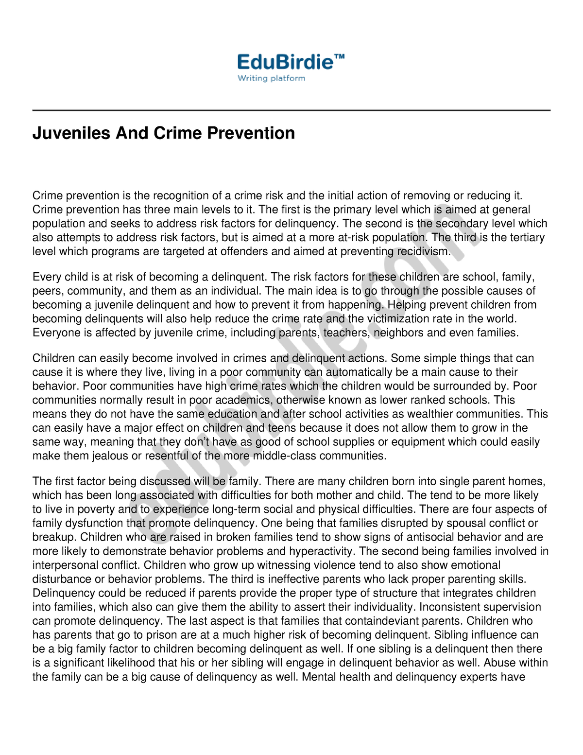 Juveniles And Crime Prevention Crime Prevention Has Three Main Levels