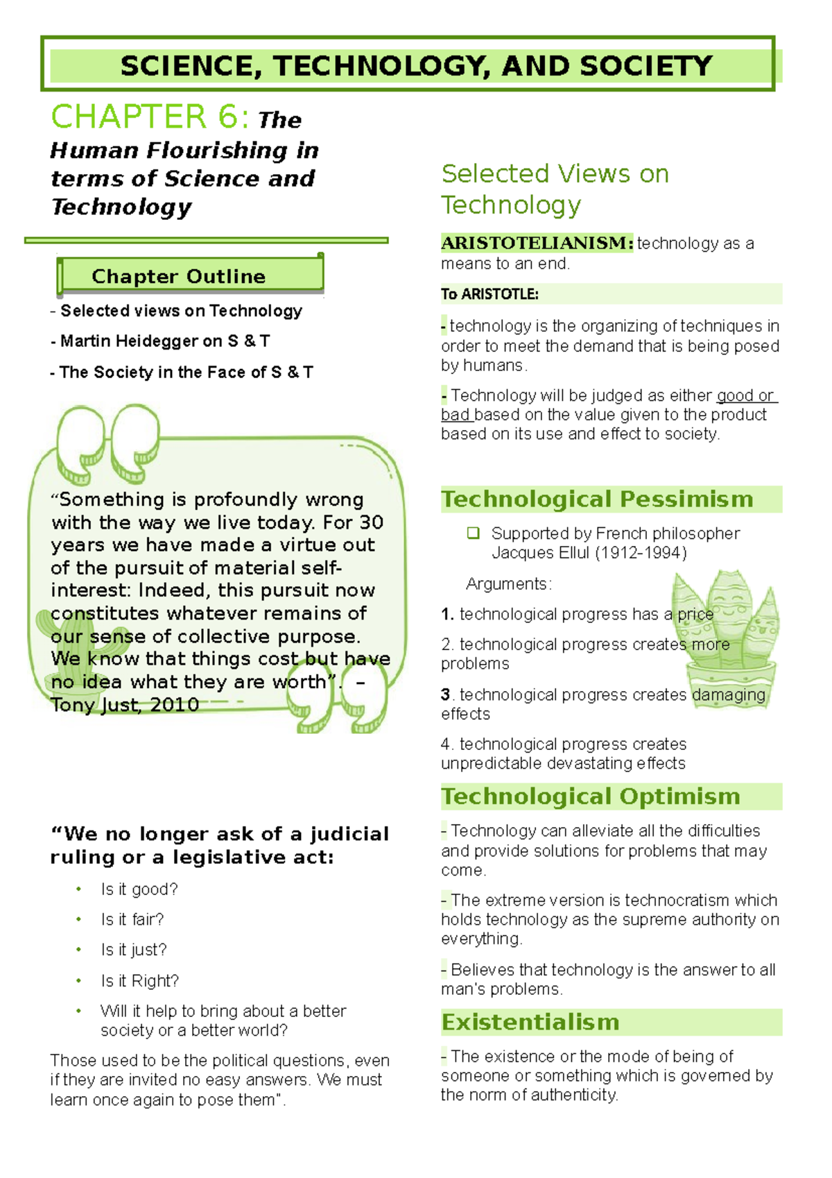 CHAP 6 STS Notes SCIENCE, TECHNOLOGY, AND SOCIETY CHAPTER 6 The