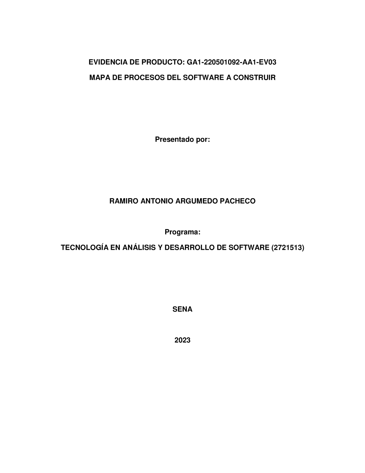 MAPA DE Procesos ACT 3 EVIDENCIA DE PRODUCTO GA1 220501092 AA1 EV 