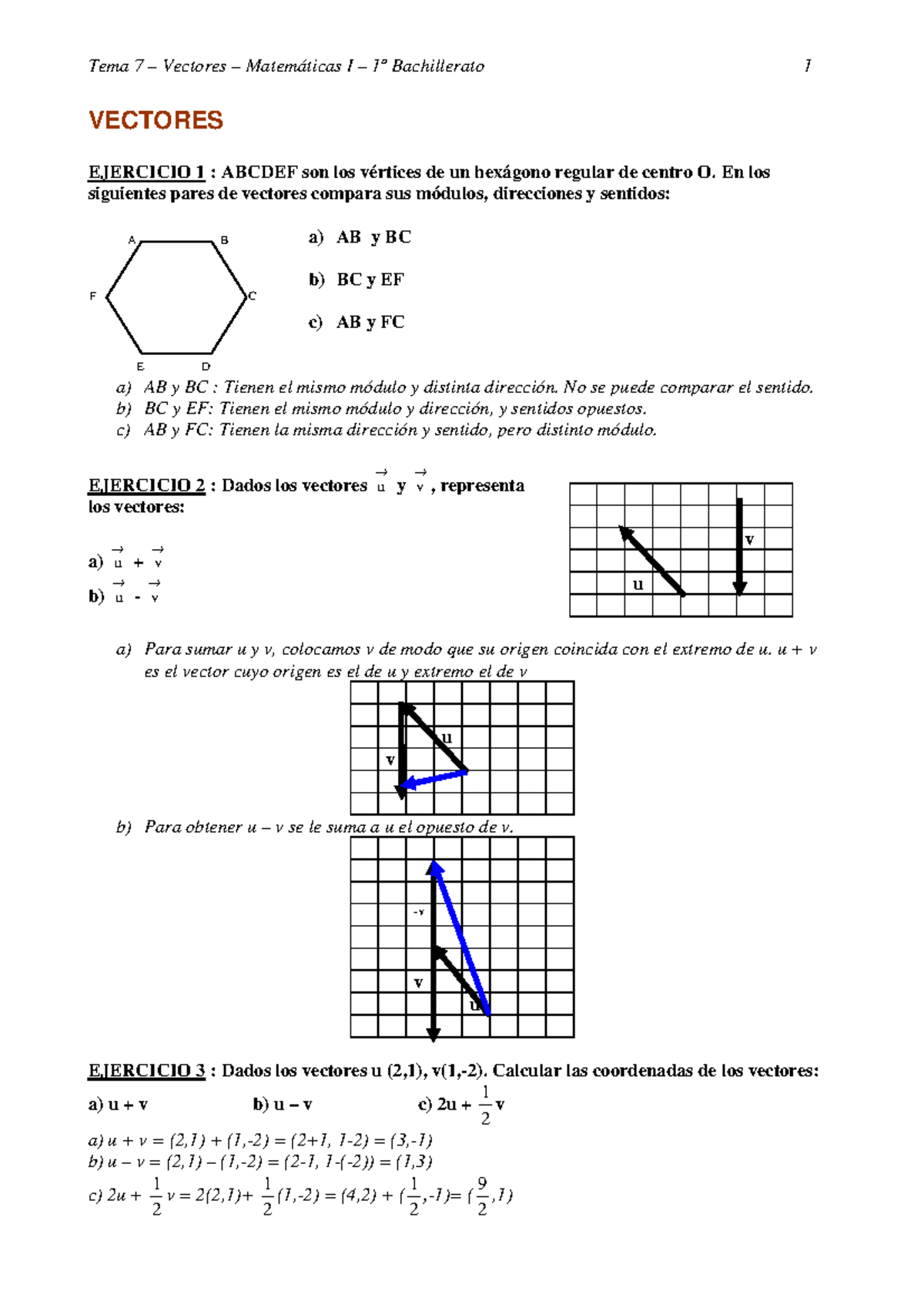 13 Ejercicios Con Soluciones De Vectores 1 Bachillerato - VECTORES ...