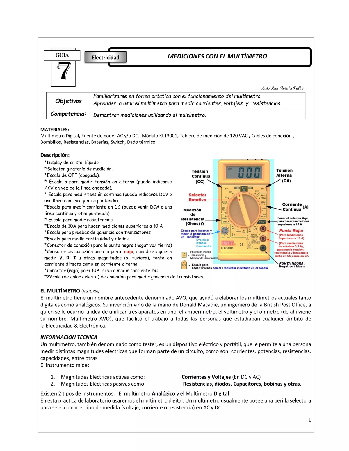 Actividad 1- Medicio Multimetro - GUIA Electricidad MEDICIONES CON EL ...