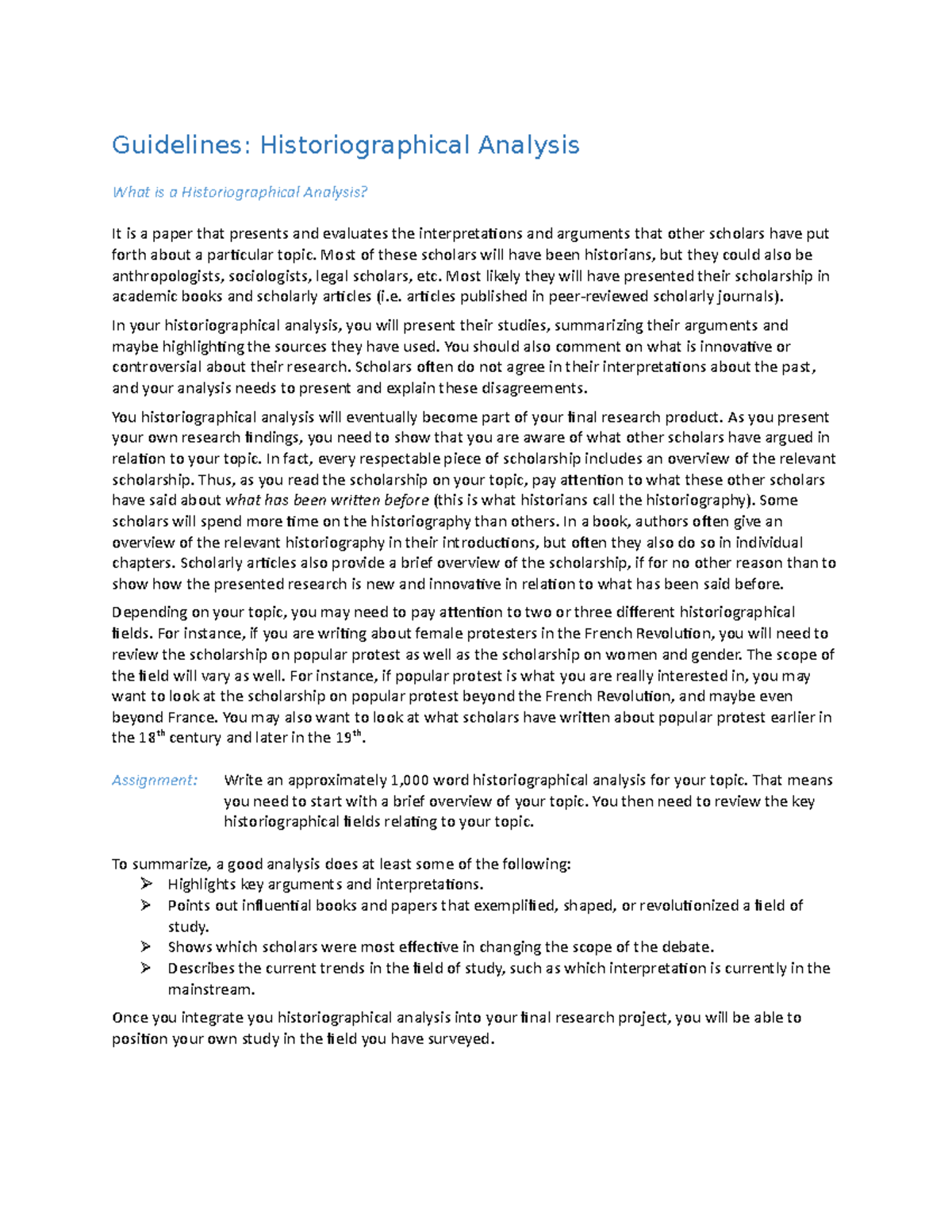 Historiographical analysis guidelines RAS - SPHS-S 333 - IU Bloomington ...