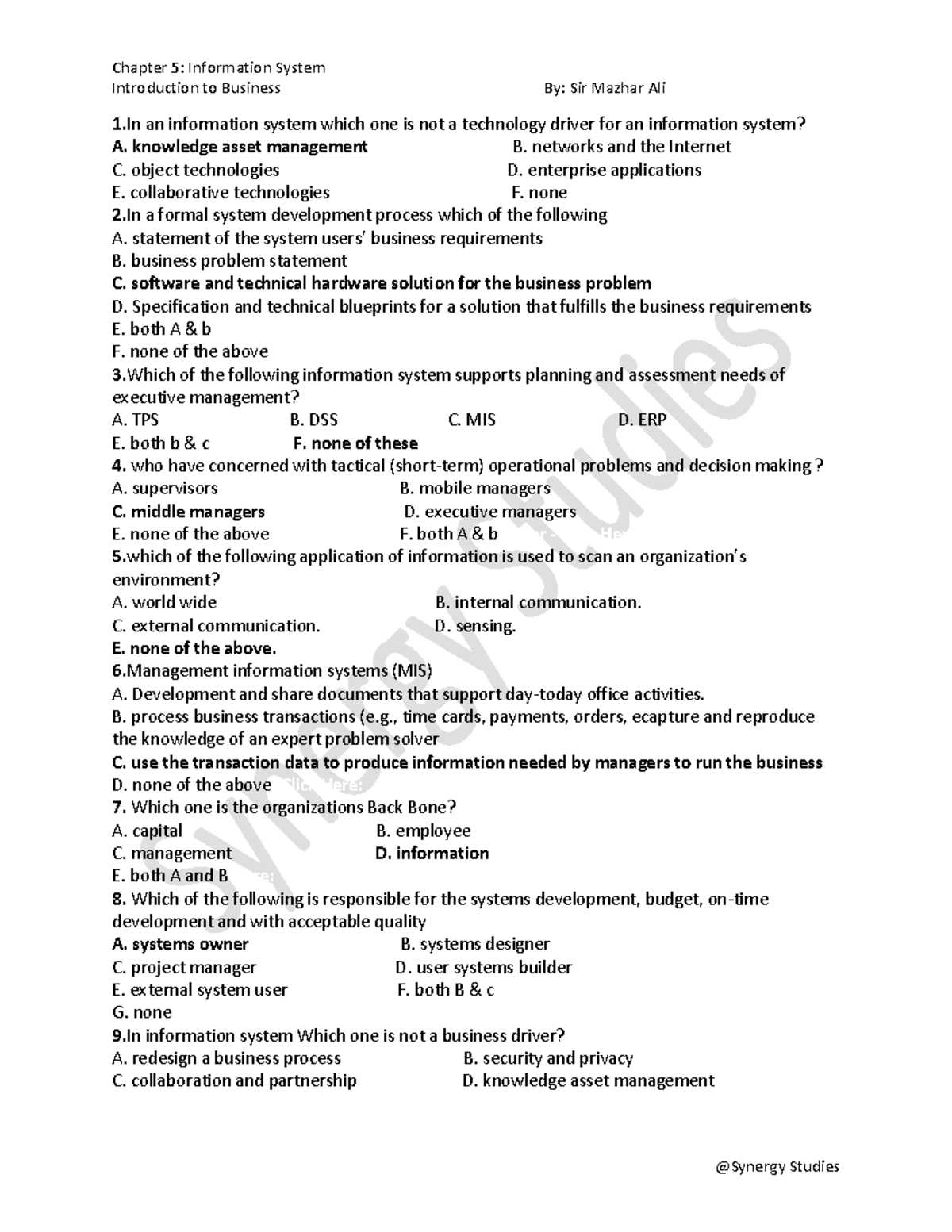 Chapter 5 information system - Introduction to Business By: Sir Mazhar ...