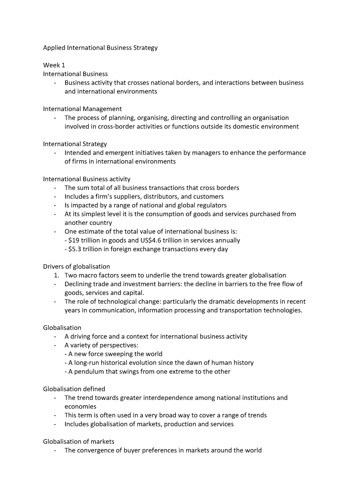 AIBS Exam Notes - Applied International Business Strategy Week 1 Sns-Brigh10